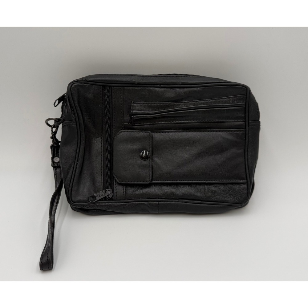 Toni Black Genuine Leather Multi-Pocket Organizer Wristlet Crossbody Bag 9.5x6.5